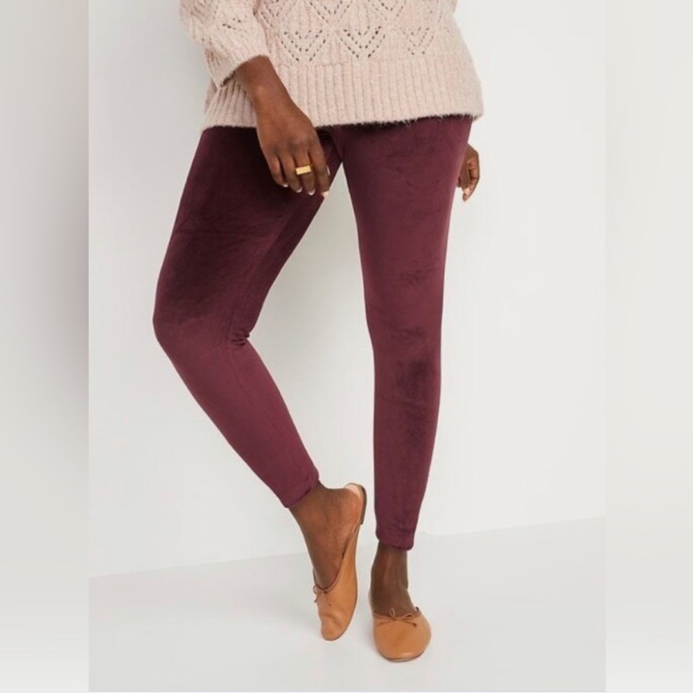 NWT Old Navy Maroon Velvet Leggings - Picture 3 of 8
